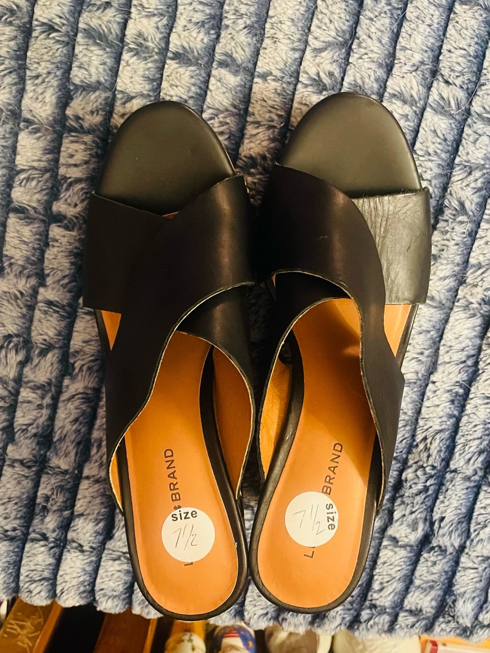 Lucky Brand Black Leather Crossover Slide Heels